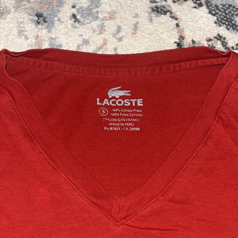 Lacoste Men's Crimson V-Neck Tee View 3